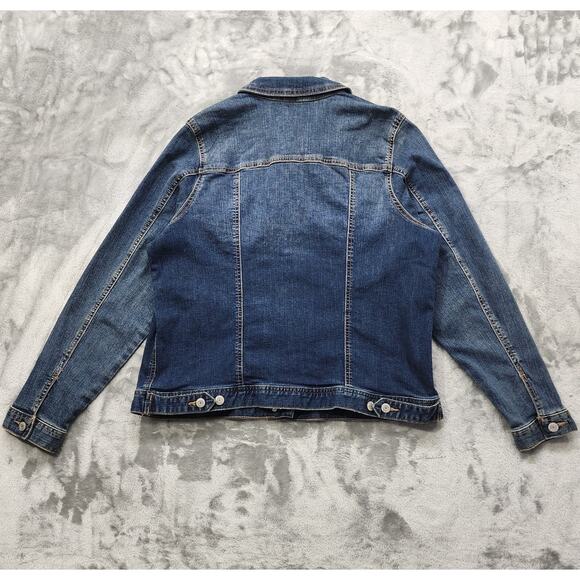 Maurices Jacket Womens 0X Blue Stretch Denim Relaxed Fit Trucker Casual Preppy - Picture 2 of 11